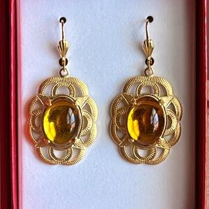 Ali by Alzerina Magnolia Earrings Topaz Yellow Cabochon 24K Gold Plated